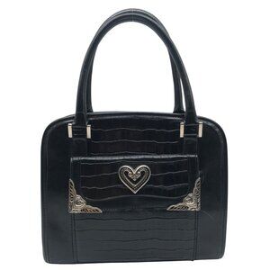 Black Crock-Embossed Vintage Style Handbag